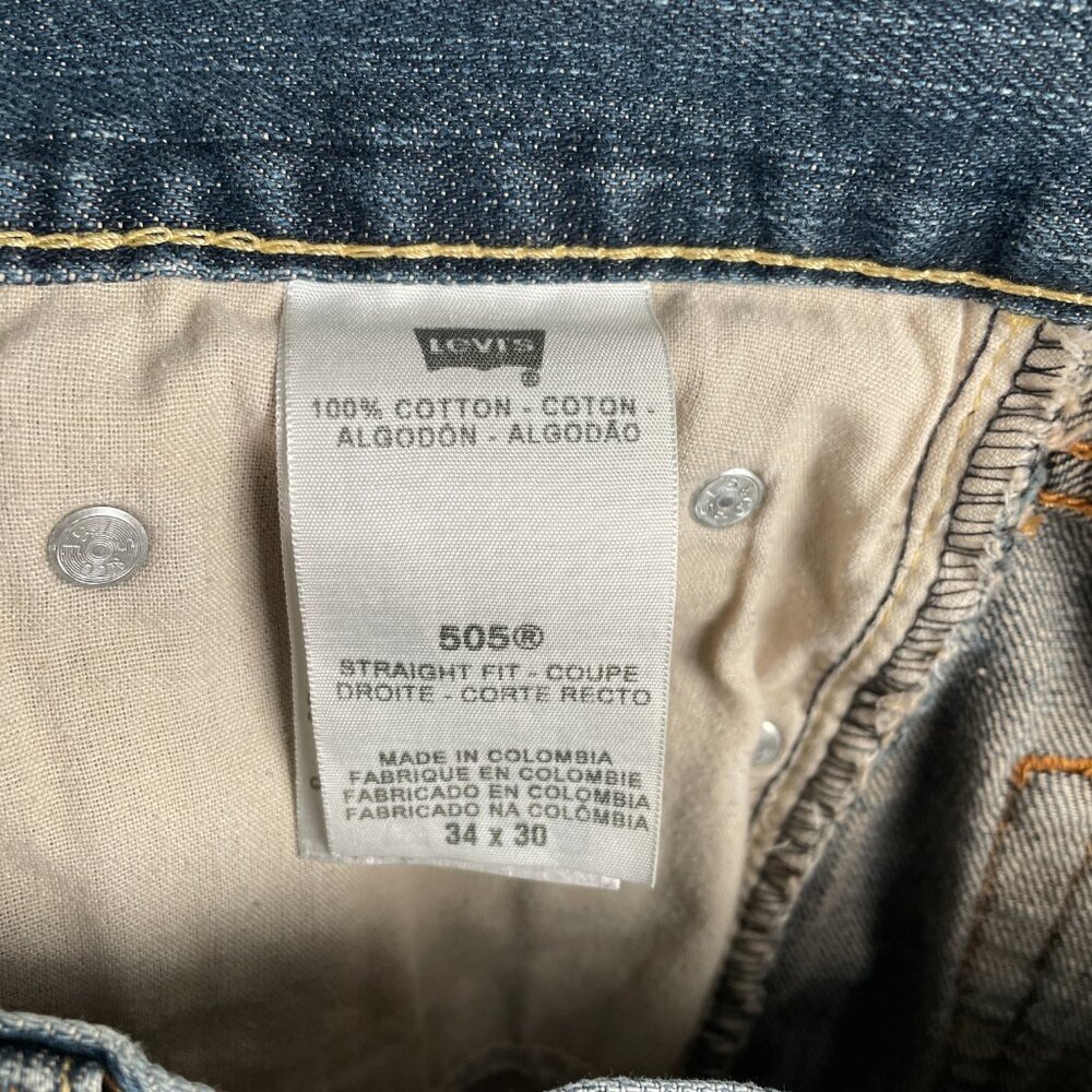 Levi’s 505 Jeans Men’s 34x30 Blue Regular Fit Straight Leg Denim Distressed - Picture 4 of 8